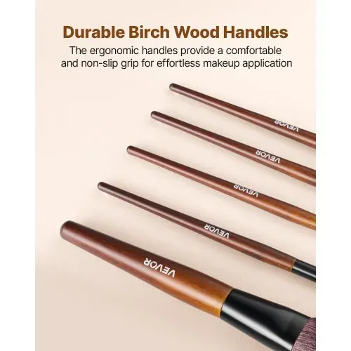 VEVOR Pinselset Makeup, 9-teilig, professionelles Schminkpinsel Set für Grundierung, Lidschatten, mit synthetischen Borsten, weicher Naturwolle, ergonomischem Holzgriff, Reise-Aufbewahrungstasche – Bild 4