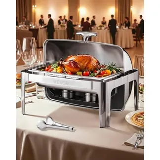 VEVOR Chafing Dish Set Speisenwärmer Edelstahl mit Pfannen in voller Größe (8,5 L), rechteckiger Wärmespender mit Roll Top Deckel & Wasserpfannenständer & Brennstoffhalter, für Buffet Silber VEVOR Chafing Dish Set Speisenwärmer Edelstahl mit Pfannen in voller Größe (8,5 L), rechteckiger Wärmespender mit Roll Top Deckel & Wasserpfannenständer & Brennstoffhalter, für Buffet Silber