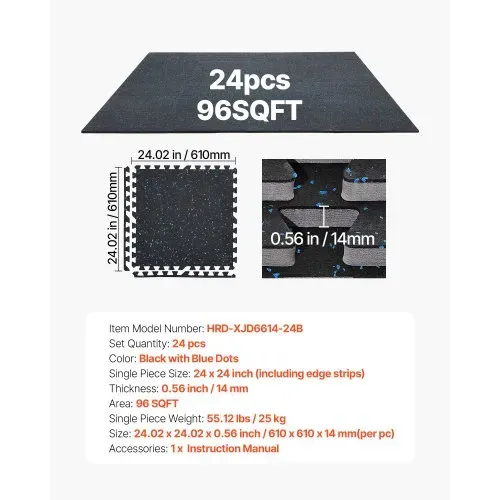 VEVOR 24 x Puzzlematte Bodenschutzmatte 610 x 610 x 14 mm, Hochdichte EVA-Schaumstoffmatte, Ineinandergreifende Fitnessmatte Gymnastikmatte Sportmatte, Trainingsmatte (Schwarz) mit Blauen Punkten – Bild 6