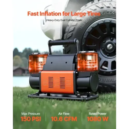 VEVOR Hochleistungs-Luftkompressor Zweizylinder, 300 L/min, tragbarer Reifenfüller, 12 V, 150 PSI, Offroad-Luftpumpe mit digitalem Manometer & Adaptern für LKW, PKW, SUV, Geländewagen & RV VEVOR Hochleistungs-Luftkompressor Zweizylinder, 300 L/min, tragbarer Reifenfüller, 12 V, 150 PSI, Offroad-Luftpumpe mit digitalem Manometer & Adaptern für LKW, PKW, SUV, Geländewagen & RV