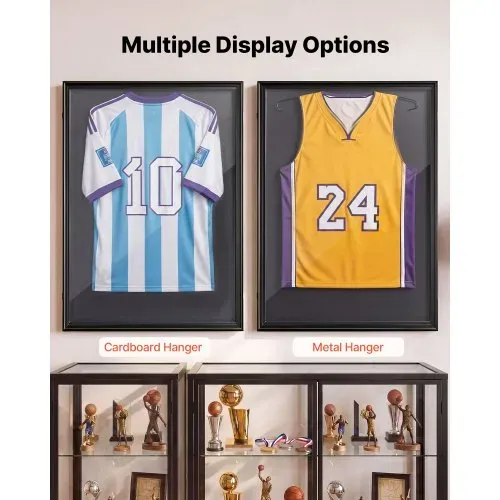 VEVOR Trikotrahmen 925 x 718 mm Holz mit PC-Platte Magnetverschluss Schwarz, Trikot-Bilderrahmen 98 % UV-Schutz, Objektrahmen mit Aufhänger für Baseball-, Basketball-, Football- und Hockeytrikots – Bild 2