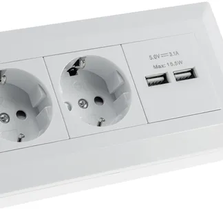 2-fach Steckdosenblock + 2x USB, weiß 250V~/ 16A, Aufbaumontage, USB 3,1A 2-fach Steckdosenblock + 2x USB, weiß 250V~/ 16A, Aufbaumontage, USB 3,1A