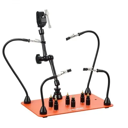 VEVOR Löthilfe dritte Hand, Magnetische Lötstation, 4 flexiblen Armen, mit 6 PCB-Säulenhaltern & 360-Grad-Heißluftpistolenhalter, Helfende Hand für elektronische Reparaturarbeiten, 279x178x3mm – Bild 10