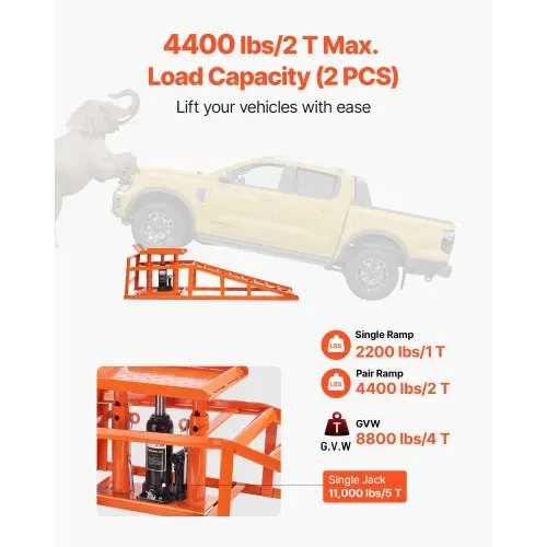 VEVOR hydraulische Autorampen Auffahrrampen 2 Stk. 27-36 cm Hubhöhe, tragbare Auto-Servicerampen für Wartung in der Garage & Ölwechsel & Reparatur von Lkw, 1 t (pro Rampe) belastbar Auffahrhilfe – Bild 3