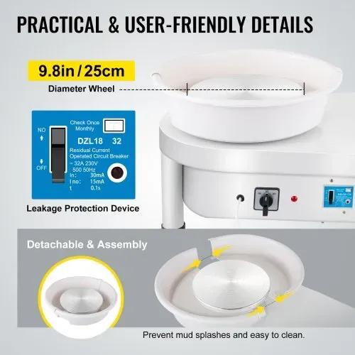 VEVOR Ceramic Wheel Machine 280W Electric Pottery 25cm Keramik Radmaschine 220V Radmaschine DIY verstellbare Füße mit Sculpting Set Elektrische Töpferscheibe Maschine mit Fußpedale und Waschbecken – Bild 3