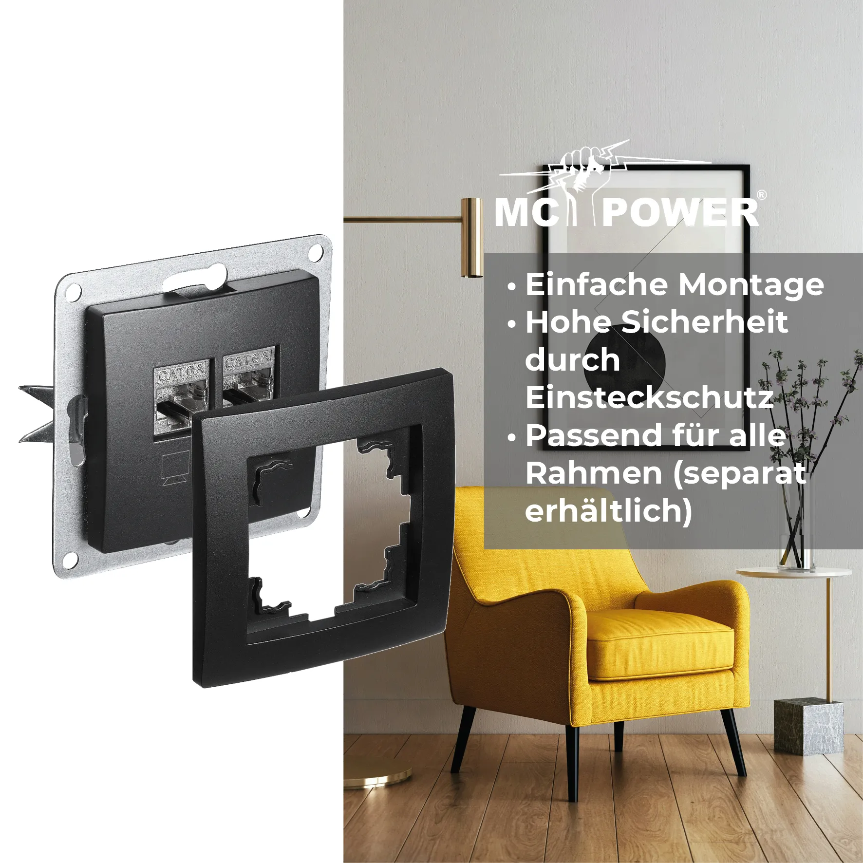 Netzwerk-Dose McPower ''Flair'' CAT6A, UP, matt schwarz, vollgeschirmt – Bild 4