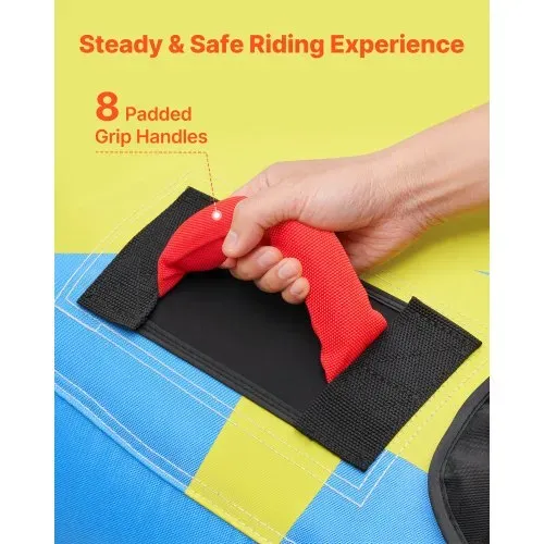 VEVOR Towable Tube für Boote, Wassersport-Schleppreifen für 4 Personen, bis 308 kg Tragfähigkeit, mit Flossen, Nylonhülle, Gepolsterten Griffen und Sicherheitsventil, für Seen, Flüsse und Meere, Blau – Bild 4