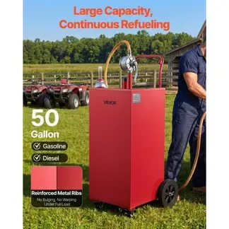 VEVOR 189,3L Kraftstofftrolley Mobile Tankanlage mit Manueller Pumpe Rot, Kohlenstoffstahl, Mit 4 Rollen & 3m PVC-Schlauch, Max. 17,8L/min Durchfluss, Benzin & Diesel, Ideal für Auto Rasenmäher Boot VEVOR 189,3L Kraftstofftrolley Mobile Tankanlage mit Manueller Pumpe Rot, Kohlenstoffstahl, Mit 4 Rollen & 3m PVC-Schlauch, Max. 17,8L/min Durchfluss, Benzin & Diesel, Ideal für Auto Rasenmäher Boot