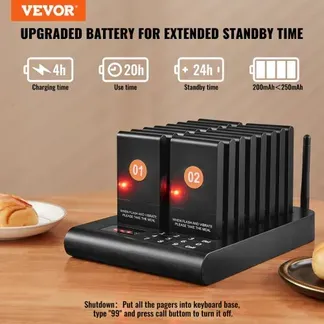 VEVOR Restaurant-Pager-System, kabelloses Warteschlangensignal mit 500 m Reichweite, Piepser zur Rufannahme von Gästen mit Vibration und Blinken, 16 Pager für Imbisswagen, Kirche VEVOR Restaurant-Pager-System, kabelloses Warteschlangensignal mit 500 m Reichweite, Piepser zur Rufannahme von Gästen mit Vibration und Blinken, 16 Pager für Imbisswagen, Kirche