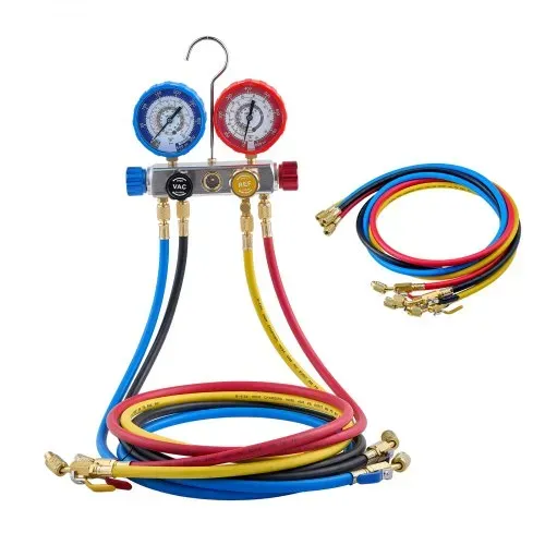 VEVOR Klimaanlagen-Manometer-Set für R22 R404A R410A R12 Kältemittel,4-Wege-Manometer mit 1,5-m-Schläuchen, für Wartung Evakuierung Befüllung Rückgewinnung von Klimaanlagen in Fahrzeugen Haushalten – Bild 8