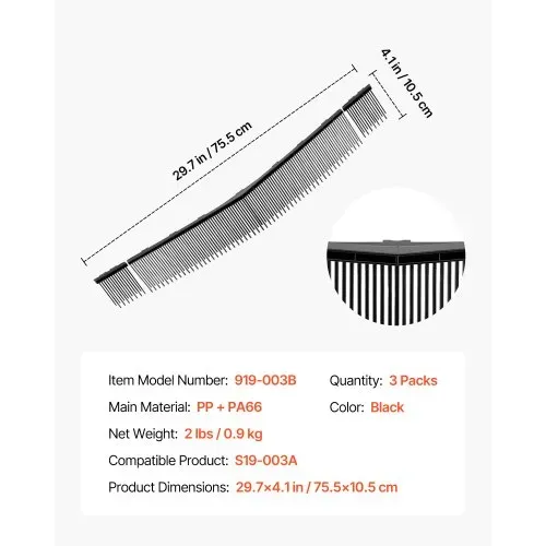 VEVOR Ersatzbürste für Rasenkehrmaschine 3er-Pack 75,5x10,5 cm, Kompatibel mit VEVOR Laubkehrmaschine, Ersatzteil für Laubsammler, Bürstenkopf mit V-förmigen Borsten zum Sammeln von Rasen & Laub – Bild 6