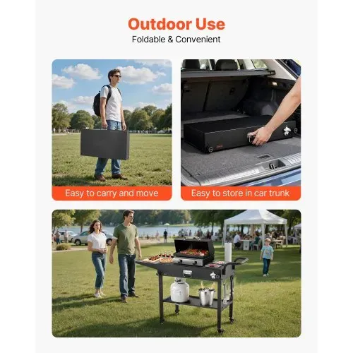 VEVOR Grillwagen Outdoor 787x432 mm (Tischplattengröße), Klappbarer Grilltisch mit Taschentuchhalter & Haken & Rädern & Seitentisch, Grillvorbereitungstisch Servierwagen für Picknick Küche Garten – Bild 4