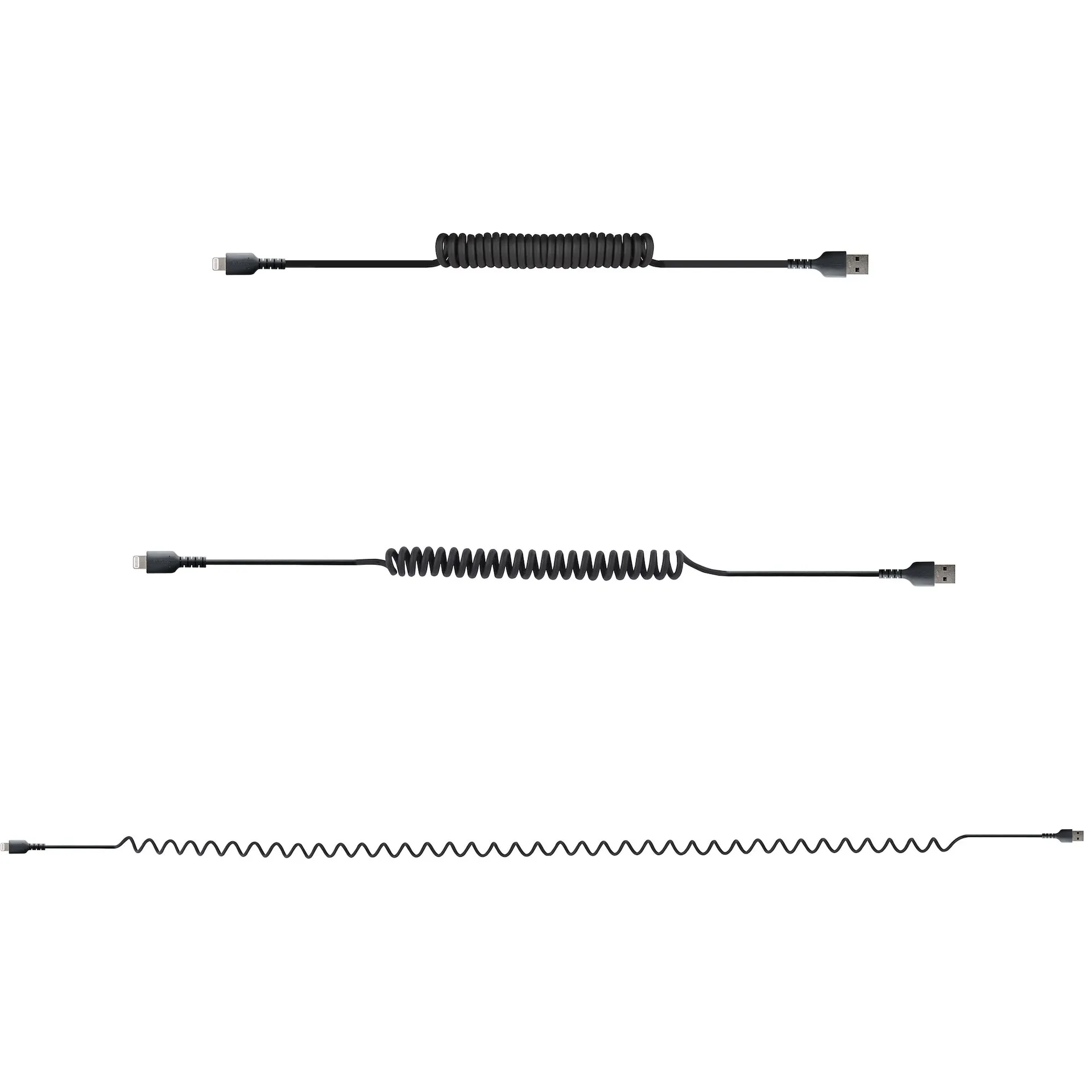 StarTech.com 1m USB auf Lightning Kabel, Spiralkabel, MFi zertifiziert, Schnellladekabel für iPhone/iPad, Schwarz, robuster TPE Mantel mit Aramidfaser, USB 2.0 Kabel, Laden und Synchronisieren – Bild 4