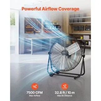 VEVOR Bodenventilator Ø609,6mm, Windmaschine 360° Neigbar, Standventilator mit 3 Geschwindigkeitsstufen, Trommelventilator Tragbar mit Griff Rollen & 1,6m Kabel, Industrie-Ventilator für Garage Lager VEVOR Bodenventilator Ø609,6mm, Windmaschine 360° Neigbar, Standventilator mit 3 Geschwindigkeitsstufen, Trommelventilator Tragbar mit Griff Rollen & 1,6m Kabel, Industrie-Ventilator für Garage Lager