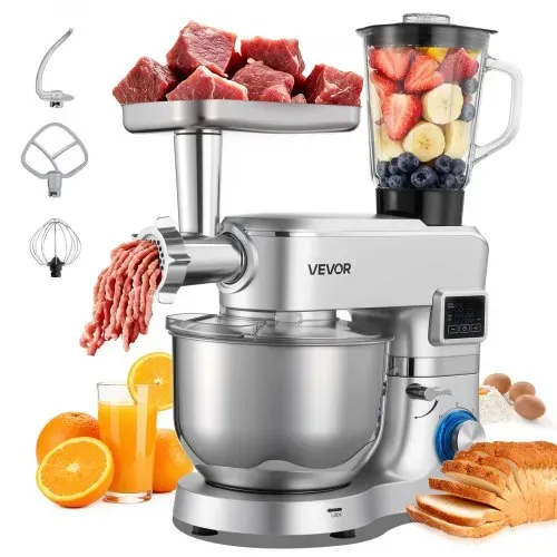 VEVOR multifunktionale Küchenmaschine elektrisch 1500 W mit Edelstahlschüssel (5,7 L) & Mixbecher (1,5 L), Knetmaschine Teigmixer mit 6+P Geschwindigkeiten & Knethaken & Schneebesen & Rührbesen VEVOR multifunktionale Küchenmaschine elektrisch 1500 W mit Edelstahlschüssel (5,7 L) & Mixbecher (1,5 L), Knetmaschine Teigmixer mit 6+P Geschwindigkeiten & Knethaken & Schneebesen & Rührbesen