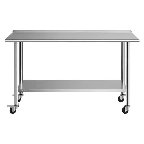 VEVOR Edelstahltisch Gastro 1524 x 610 x 894 mm, Verstellbarer Edelstahltisch mit Rollen, Aufkantung (30 mm), Arbeitstisch mit Grundboden für Restaurant Obere Ablage (254 kg) Untere Ablage (209 kg) – Bild 8