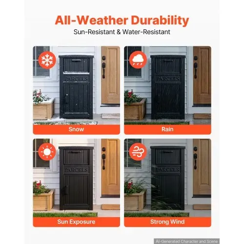 VEVOR Paketbox Briefkasten mit Paketfach Paketbriefkasten 615x473x1121 mm, Empfang der Pakete Direkt vor Haustür, PP-Material, Kapazität für 3–5 Standard-Lieferpakete, Abschließbar & Diebstahlsicher – Bild 3