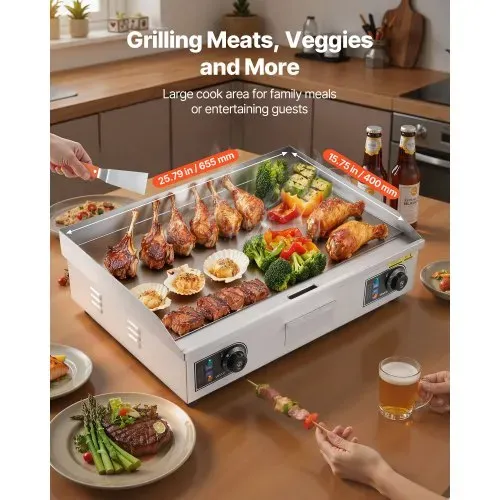 VEVOR Elektro-Grillplatte 4000 W 655 x 400mm Grillbereich, 50-300 °C Gastro-Griddleplatte aus Edelstahl (Gehäuse) Tischgrillplatte mit 2 Spateln 2 Bürsten & 4 Fußpolstern für Steaks BBQ, Ohne Stecker VEVOR Elektro-Grillplatte 4000 W 655 x 400mm Grillbereich, 50-300 °C Gastro-Griddleplatte aus Edelstahl (Gehäuse) Tischgrillplatte mit 2 Spateln 2 Bürsten & 4 Fußpolstern für Steaks BBQ, Ohne Stecker