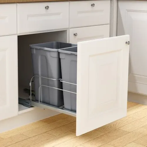VEVOR ausziehbarer Mülleimer (27 Qt x 2), doppelter Unterbau-Küchenabfallbehälter, Mülleimer mit Türsatz & Soft-Close-Schieberegler, für Küchenschrank Spüle unter der Theke (grau) – Bild 7