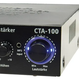 HiFi-Verstärker „CTA-100“ 100W, schwarz 1x Line In, Betrieb 12V o. 230V HiFi-Verstärker „CTA-100“ 100W, schwarz 1x Line In, Betrieb 12V o. 230V