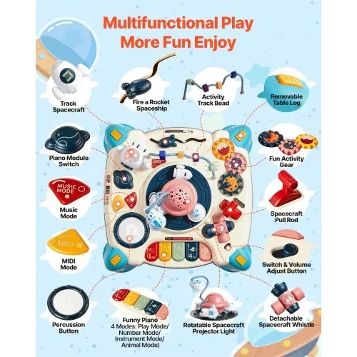 VEVOR Aktivitätstisch, Spieltisch inkl. 12 Spiele & 60 Klangquellen, Lerntisch mit Weltraumthema, Sanft Leuchtendem Sternenprojektor, Interaktiver Kindertisch, Entdeckertisch für Kinder ab 6 Monaten – Bild 2