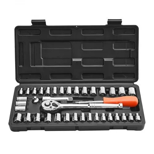 VEVOR Steckschlüsselsatz 39-tlg. 9,5 & 6,4 mm Antriebssteckschlüssel und Ratschensatz, SAE- und metrische Größe, mit Ratschenschlüssel Zubehör Tragkoffer, CR-V-Legierungsstahl – Bild 10