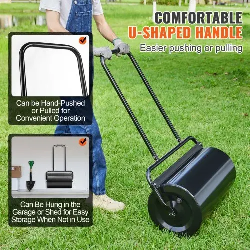 VEVOR Rasenwalze 695x320x1130mm Handwalze Eisen und Q235 Gartenwalze 46L Ackerwalze mit einem Wassereinlass Rasenroller Walze mit U-förmigen Griff Ideal für Gärten Bauernhöfe große Grünflächenparks – Bild 2