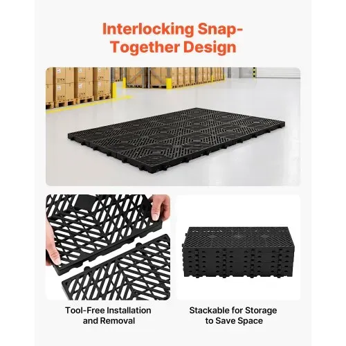 VEVOR 6x Kunststoffpaletten 600x300x30 mm, Nestbare Leichtpaletten mit 1000 kg/㎡ Statischer Traglast, Industriepaletten mit Gitterstruktur Schnappverbindung, Bodenpaletten für Lager Garage Supermarkt – Bild 4