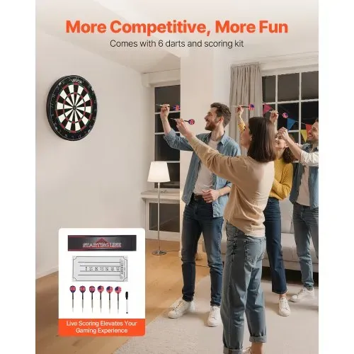 VEVOR Dartscheibe, mit 6 Dartpfeilen & Punktezähler, selbstheilendes Dartboard aus Sisalfasern mit klammerfreiem Bullseye & drehbarem Zahlenring, für Partys & Spielzimmer zu Hause – Bild 4