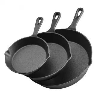 VEVOR Gusseisenpfanne Bratpfannen-Set (160 / 220 / 265 mm), Hochleistungs-Bratpfannen mit hitzebeständigem Griff, Kochpfanne, Küchenkochgeschirr, geeignet für Backofen Gas Elektro Schwarz VEVOR Gusseisenpfanne Bratpfannen-Set (160 / 220 / 265 mm), Hochleistungs-Bratpfannen mit hitzebeständigem Griff, Kochpfanne, Küchenkochgeschirr, geeignet für Backofen Gas Elektro Schwarz