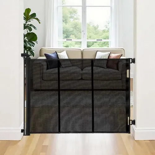 VEVOR einziehbares Babygitter Hundegitter ausziehbar auf 415 cm Breite / 99 cm Höhe, Haustiergitter mit verstärkten Fiberglasstreifen, Schutzgitter aus Netzgewebe für Terrassen Garagen Schwarz – Bild 7