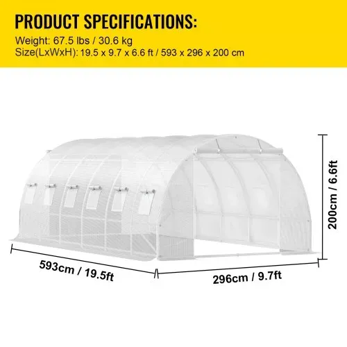 VEVOR Foliengewächshaus 6,1x3x2,1m Bogendach Gewächshaus Verzinkter Stahlrahmen 140 g/cm³ PE Mobiles Treibhaus Wasserdicht und UV-Beständig Frühbeet Geeignet für Anbau von Gemüse Blumen Pflanzen – Bild 6