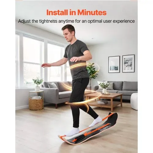VEVOR Balance Board für Erwachsene (107 cm), Wackelbrett bis 200 kg Belastbar, Gebogenes Balance-Trainingsgerät mit Gurt für Core-Workouts Stehpultübungen Heim-Fitnessstudio Yoga, Orange Schwarz – Bild 4