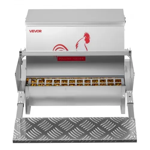 VEVOR Futterautomat 11,3 kg Fassungsvermögen, Hühnerfutterautomat mit Trittklappen & Abschließbarem Deckel, Futterspender aus Verzinktem Stahl, Futtertrog für Hühner, Zwerghühner, Geflügel – Bild 10