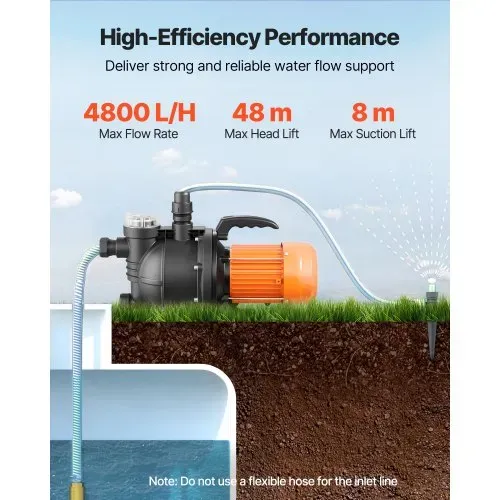 VEVOR Gartenpumpe, 1300 W, 230 V, max. Fördermenge 4800 L/h, PP Bewässerungspumpe mit 48 m Förderhöhe, Überhitzungsschutz, Europäische Spannungsnormen, für Gartenbewässerung &-bewässerung – Bild 2