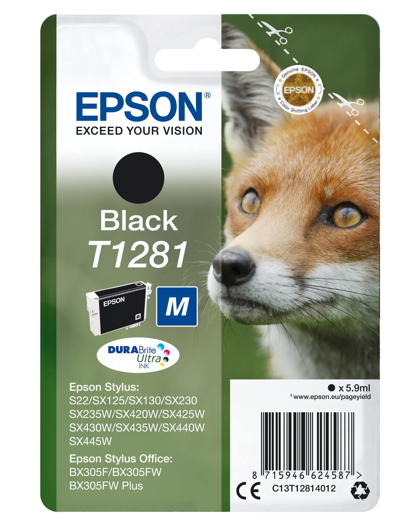 Epson Fox Singlepack Black T1281 DURABrite Ultra Ink Epson Fox Singlepack Black T1281 DURABrite Ultra Ink