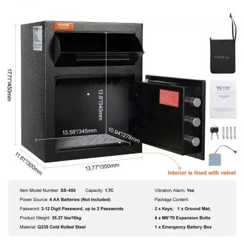 VEVOR 1,7 L Depository Safe, Deposit Safe mit Drop-Slot, elektronischem Codeschloss und 2 Notfallschlüsseln, 45 x 30 x 35 cm, Geschäftssafe für Bargeld, zu Hause, Hotel, Büro – Bild 6