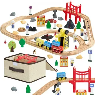 VEVOR Holzeisenbahn Set 70-tlg., Eisenbahn-Spielzeug für Kinder ab 3 Jahren, Baustellen-Kran-Zugspielzeug, kompatibel mit gängigen Marken, Weihnachts- & Geburtstagsgeschenk für Kleinkinder VEVOR Holzeisenbahn Set 70-tlg., Eisenbahn-Spielzeug für Kinder ab 3 Jahren, Baustellen-Kran-Zugspielzeug, kompatibel mit gängigen Marken, Weihnachts- & Geburtstagsgeschenk für Kleinkinder