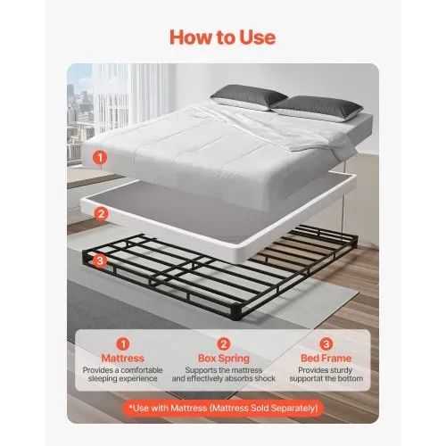 VEVOR Boxspringbettgestell (Queen-Size) mit Waschbarem Stoffbezug, Metallrahmen (2010 x 1510 x 102 mm) für Queensize-Betten, 102 mm Matratzenauflage, Max. Belastbarkeit 1587,57 kg, Matratzenfundament – Bild 2