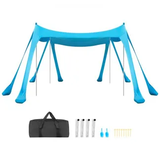 VEVOR Strandzelt mit Sonnenschutz (UPF 50+) 3 x 3 x 2 m, Strandmuschel mit Sandsäcken & Stützstangen & Sandschaufeln & Tragetasche, Tragbares Sonnensegel für Familienausflüge Camping Angeln Blau VEVOR Strandzelt mit Sonnenschutz (UPF 50+) 3 x 3 x 2 m, Strandmuschel mit Sandsäcken & Stützstangen & Sandschaufeln & Tragetasche, Tragbares Sonnensegel für Familienausflüge Camping Angeln Blau