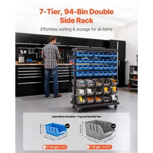 VEVOR Fahrregal mit Stapelboxen Set, Mobiler Werkzeugorganizer mit 7 Ebenen & 94 Sortimentskästen für Kleinteile in zwei Größen, 900x500x1245mm, doppelseitig, für Werkstatt, Garage, Lager & Büro VEVOR Fahrregal mit Stapelboxen Set, Mobiler Werkzeugorganizer mit 7 Ebenen & 94 Sortimentskästen für Kleinteile in zwei Größen, 900x500x1245mm, doppelseitig, für Werkstatt, Garage, Lager & Büro