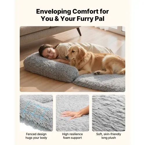 VEVOR Hundebett für Menschen & Hunde, 181x111x24cm, Memory-Schaum-Hundebett in Menschengröße, mit Seitentasche, Griff & Reißverschluss, abnehmbarer, maschinenwaschbarer Bezug, Hochflor, Dunkelgrau – Bild 2