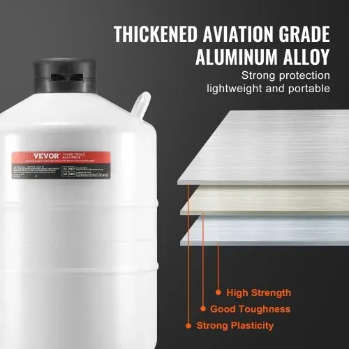 VEVOR Flüssigstickstofftank, 20 l Flüssigstickstoffbehälter aus Aluminiumlegierung, LN2-Tank-Dewar mit 6 Kanistern und Tragetasche mit Riemen, Kryogener Tank für die Schönheitsindustrie, Samenkonservierung, wissenschaftlich – Bild 2