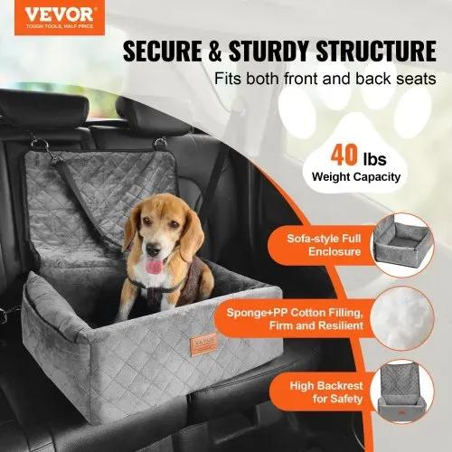 VEVOR Hundeautositz, Hundesitzerhöhung mit Aufbewahrungstasche, ansteckbarer Sicherheitsleine, Füllung aus Schwamm und PP-Baumwolle, Hundeautobett für kleine und mittelgroße Hunde bis 18 kg, grau VEVOR Hundeautositz, Hundesitzerhöhung mit Aufbewahrungstasche, ansteckbarer Sicherheitsleine, Füllung aus Schwamm und PP-Baumwolle, Hundeautobett für kleine und mittelgroße Hunde bis 18 kg, grau