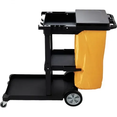 VEVOR Reinigungswagen Putzwagen mit 3 Fächern, Hygienewagen Reinigungswagen 90,7 kg Tragfähigkeit, Schwarz PP Wischwagen Systemwagen mit PVC-Müllsack, Geeignet für Büros, Einkaufszentren, Hotels – Bild 9