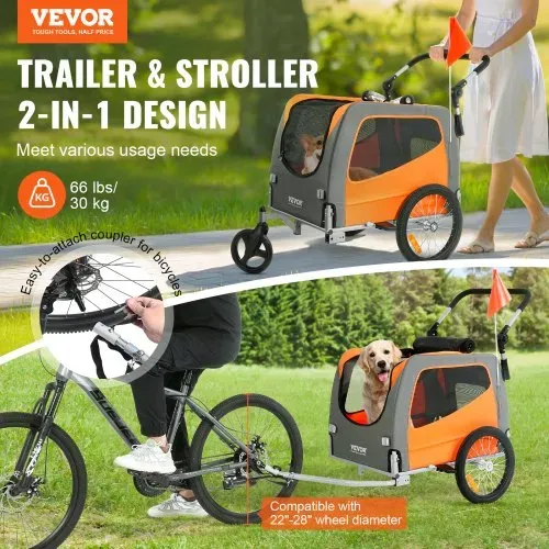 VEVOR Hunde-Fahrradanhänger, trägt bis zu 30 kg, 2-in-1-Fahrradträger für Haustier-Kinderwagen, einfach zusammenklappbarer Wagenrahmen mit Schnellspannrädern, universeller Fahrradkupplung, Reflektoren VEVOR Hunde-Fahrradanhänger, trägt bis zu 30 kg, 2-in-1-Fahrradträger für Haustier-Kinderwagen, einfach zusammenklappbarer Wagenrahmen mit Schnellspannrädern, universeller Fahrradkupplung, Reflektoren