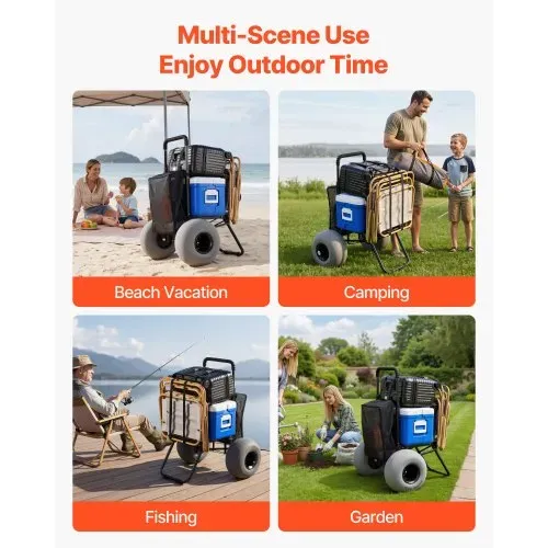 VEVOR Strandwagen mit Ballonreifen (12 Zoll), Faltbarer Strandtrolley mit 4-stufig Einstellbarem Schaumstoffgriff und Pumpe, Handwagen (75 kg Belastbar), Strandkarre Ideal für Camping und Angeln – Bild 6