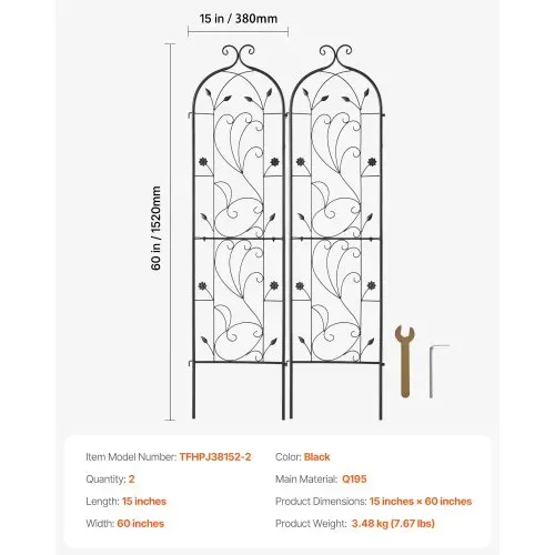 VEVOR Rankhilfe, 38x152 cm, 2er-Set rostfreies Metallspalier für Gartenblumen, Rankgitter, Kletterhilfe, Pflanzengitter für Rosen, Gurkenstütze, dekoratives Clematis-Spalier für Innenhöfe und Rasen – Bild 6