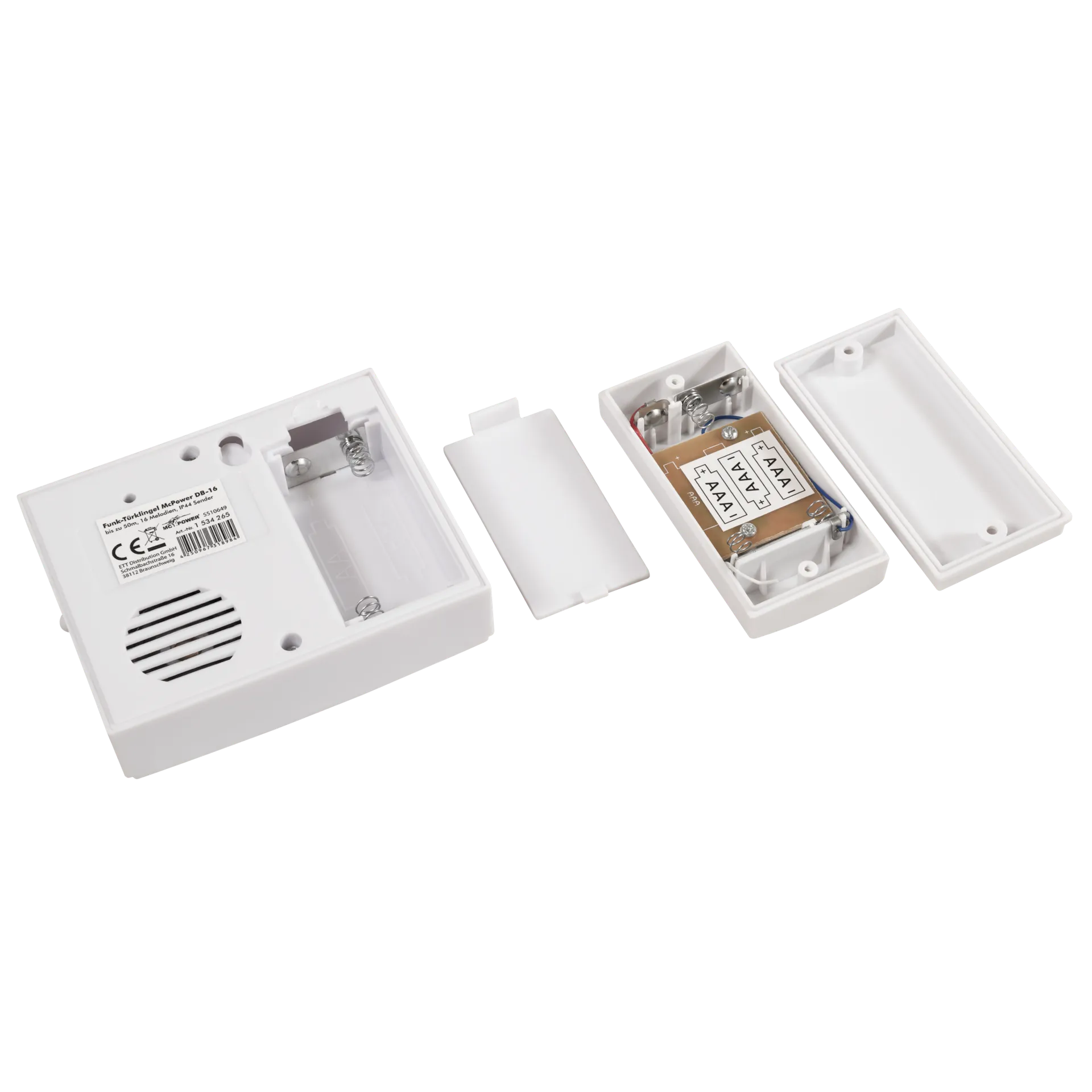 Funk-Türklingel McPower ''DB-16'' bis zu 50m, 16 Melodien, IP44 Sender – Bild 3