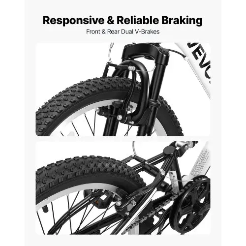 VEVOR Mountainbike 20 Zoll 6-Gang Fahrrad Kohlenstoffstahl mit Vollfederung für Freizeitfahrten in Parks und auf Radwegen, mit Verstellbarem Sattel, Klingel, Reflektoren, Lichthalterung und Bremsen – Bild 3